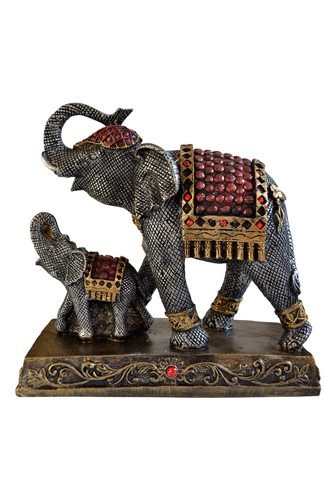 22957 Сувенир гипсовый Слон со слонёнком №2, серебро